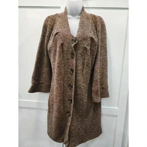 Anne Klein Women’s Brown Sweater Cardigan Size Large Buttons Long Length